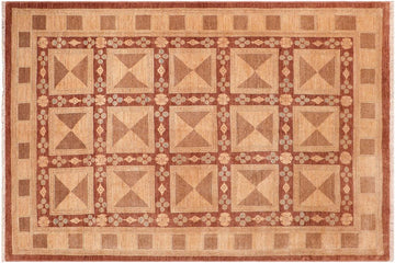 handmade Transitional Kafkaz Chobi Ziegler Brown Tan Hand Knotted RECTANGLE 100% WOOL area rug 6 x 9